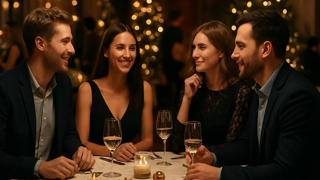 Gruppo di adulti in contesto conviviale per Capodanno