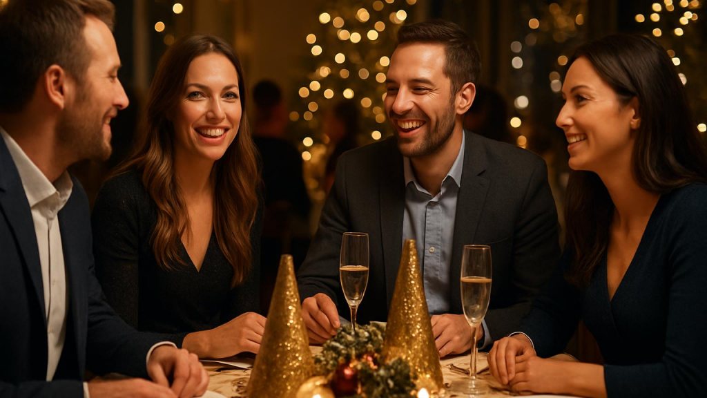 Gruppo di adulti in contesto sociale per Capodanno